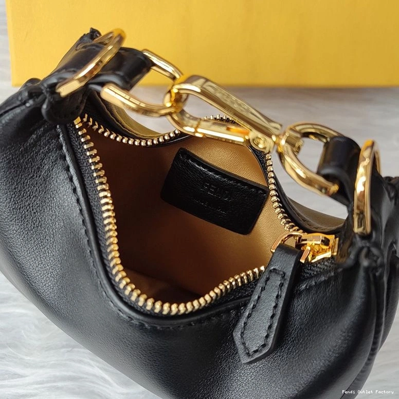 Affordable HOT Leather Black Fendi Calf Hobo Bag Nano Fendigraphy In 0816